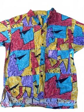 Vintage “Catchit” Made in USA Button-Down Shirt — Bold 80s Geometric Print